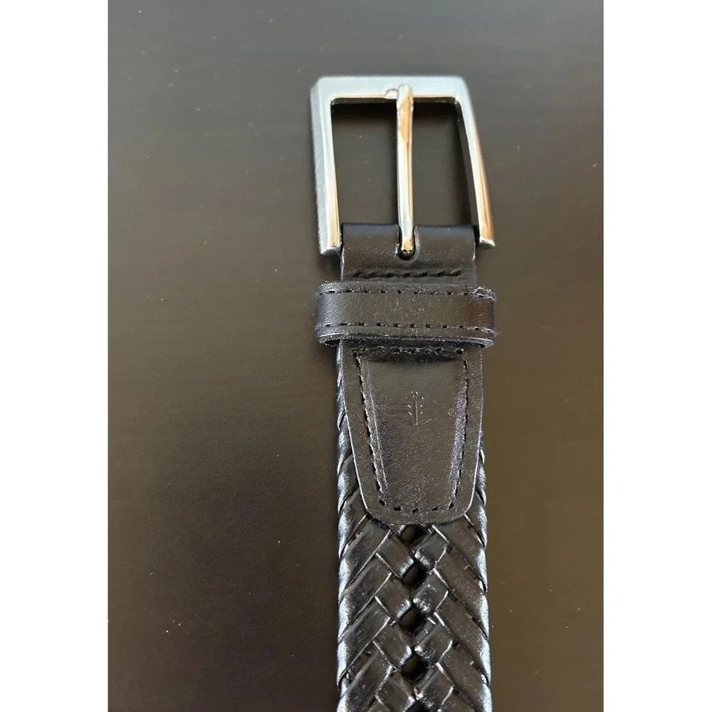 Dockers Mens Belt Size‎ 38/95 Black Leather Woven Design Silvertone Buckle